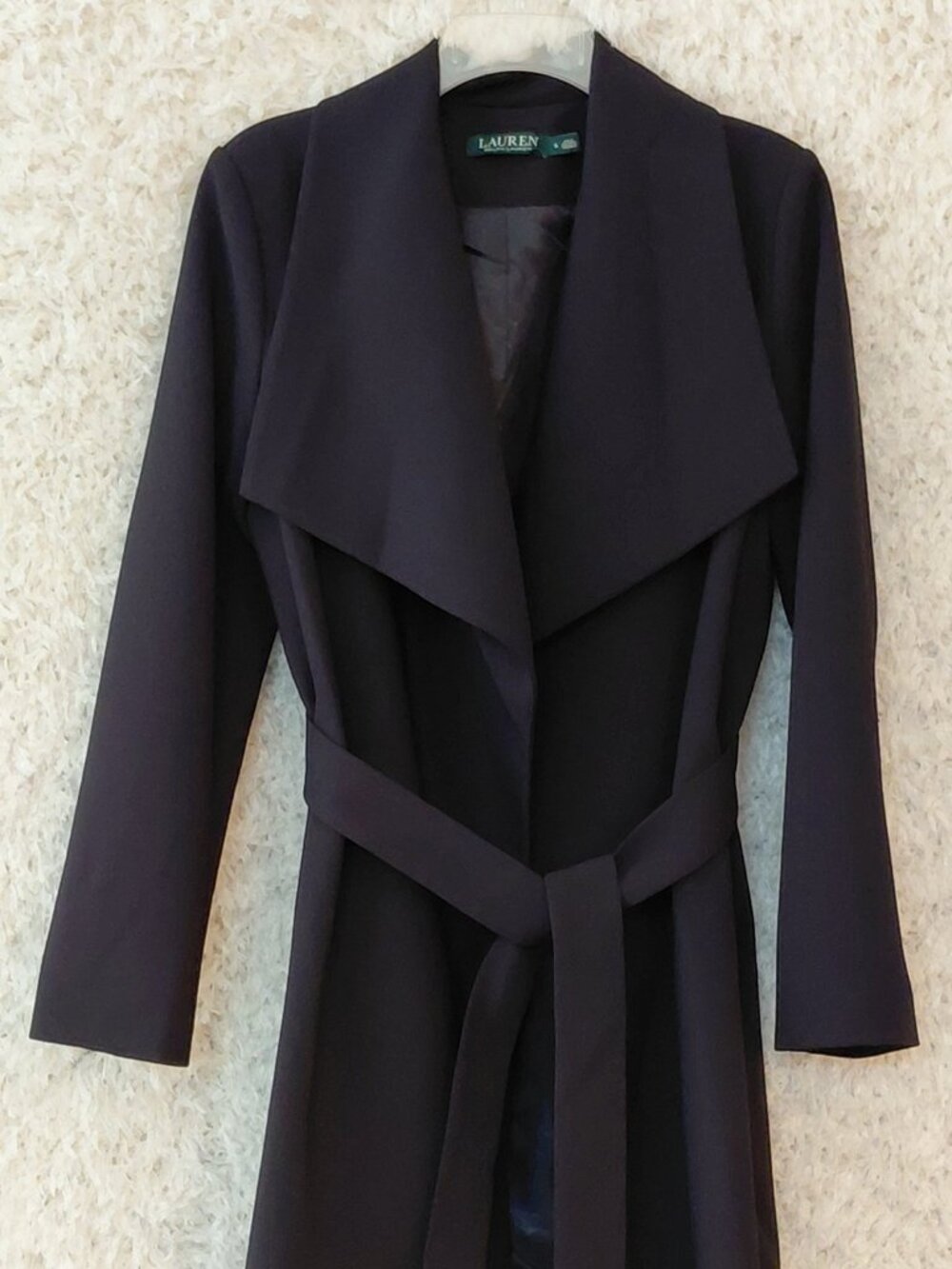 Lauren Ralph Lauren Navy Blue Draped Waterfall Belted Coat Jacket Size Small